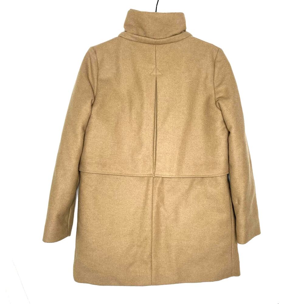 The Kooples Wool Blend Mockneck Utility Pea Coat Small Snap Front Zip Jacket Tan - Picture 15 of 15